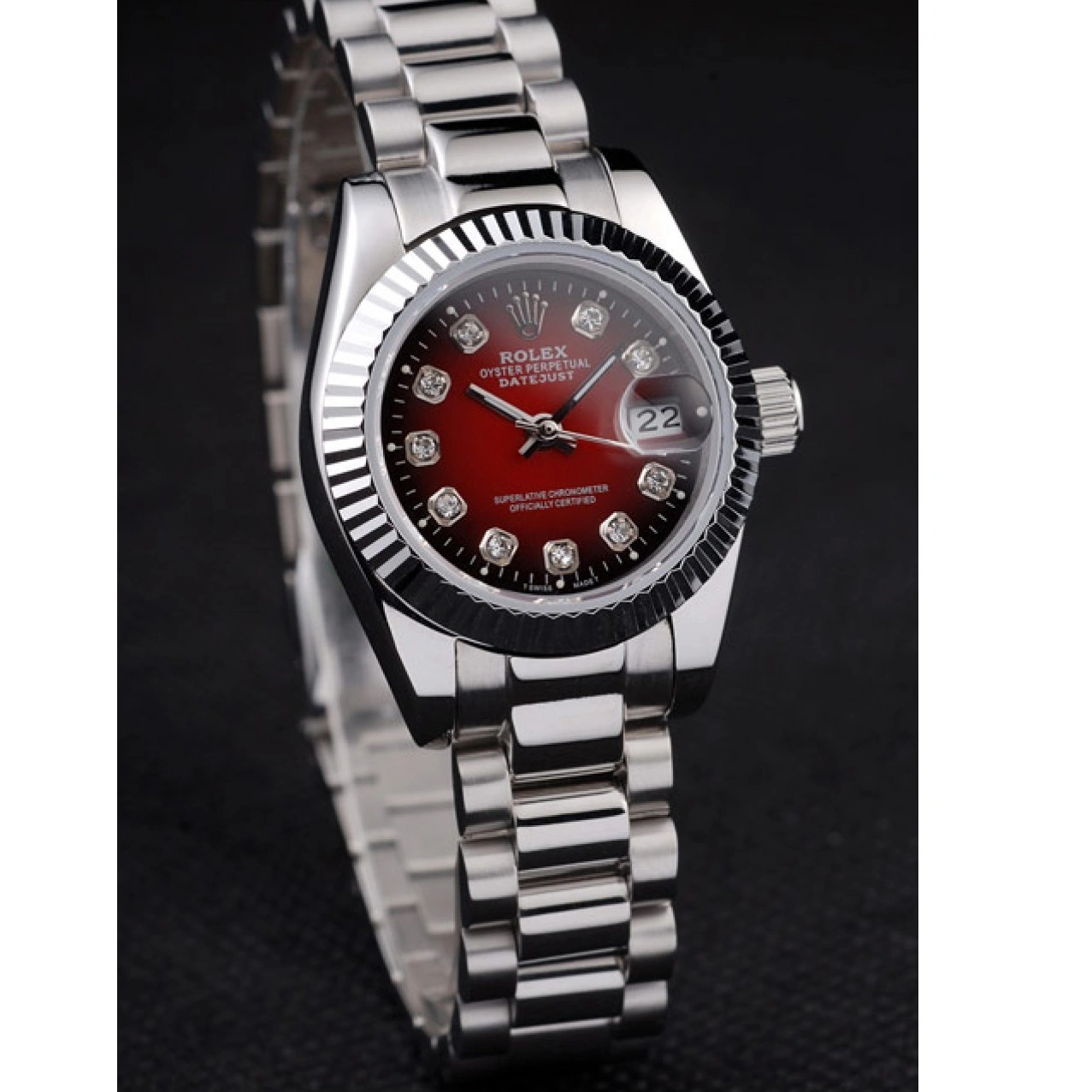 Polished Steel Tone Stainless Datejust Two Dial Red Rolex 1015